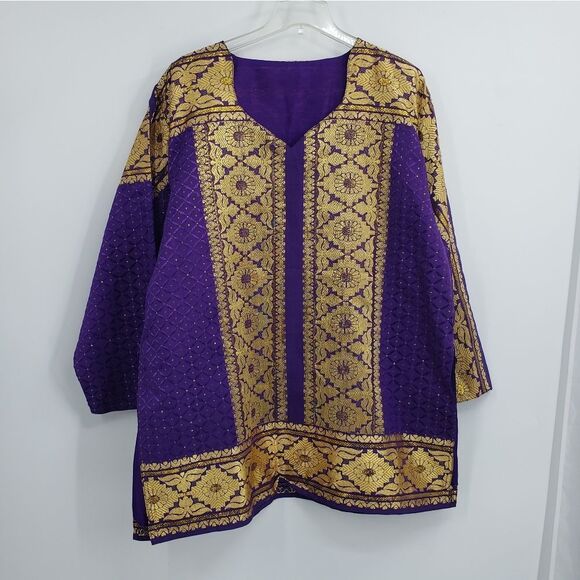 Ethnic custom purple & gold 2 pc skirt set - Picture 2 of 5